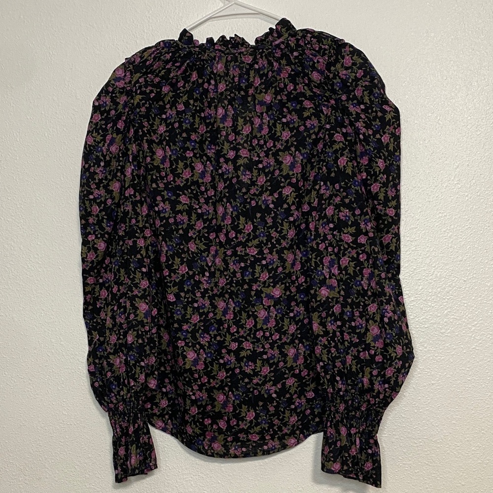 Free People Black and Purple Floral Blouse  Size S 100% Cotton - Picture 8 of 15